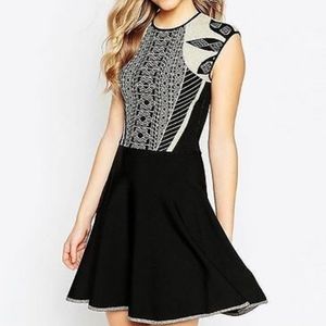 Ted Baker Jenkin Skater Dress SMALL Ted Size 2 Knitted Jacquard  Black NEW